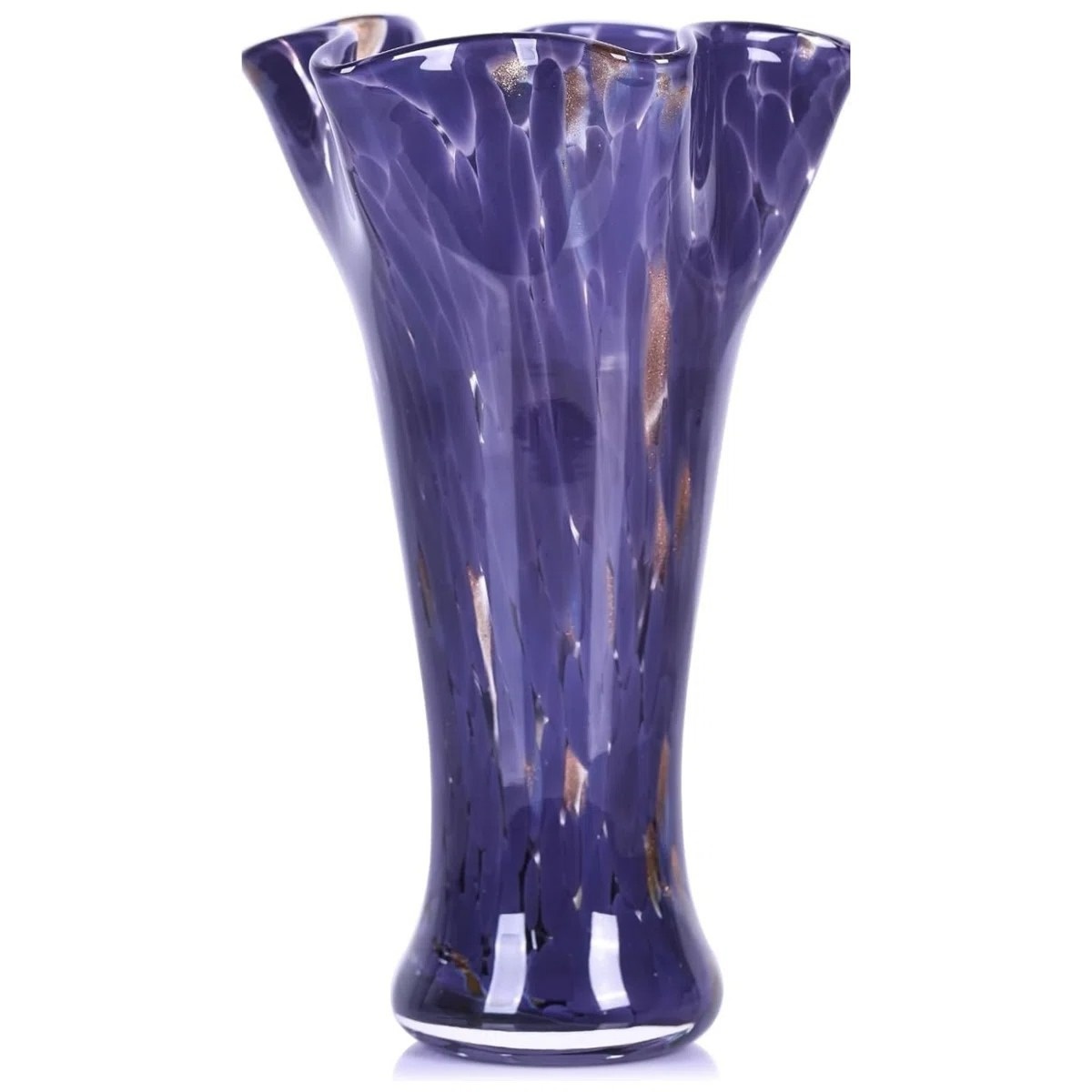 Hand Blown Purple Glass Vase, 9 Inch Wide Mouth Flower Vase
