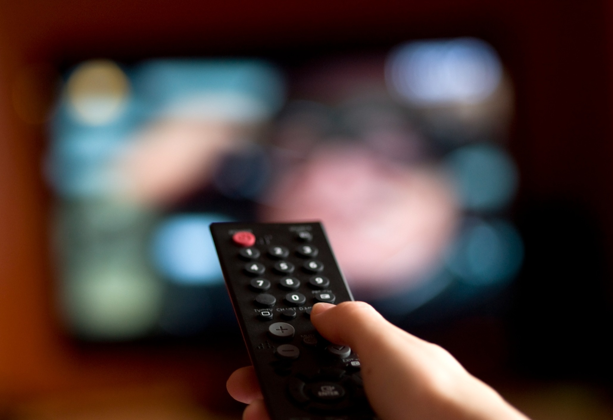 Remote pointed at television