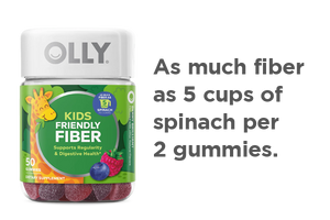 Kids Friendly Fiber, As much fiber as 5 cups of spinach per 2 gummies. 