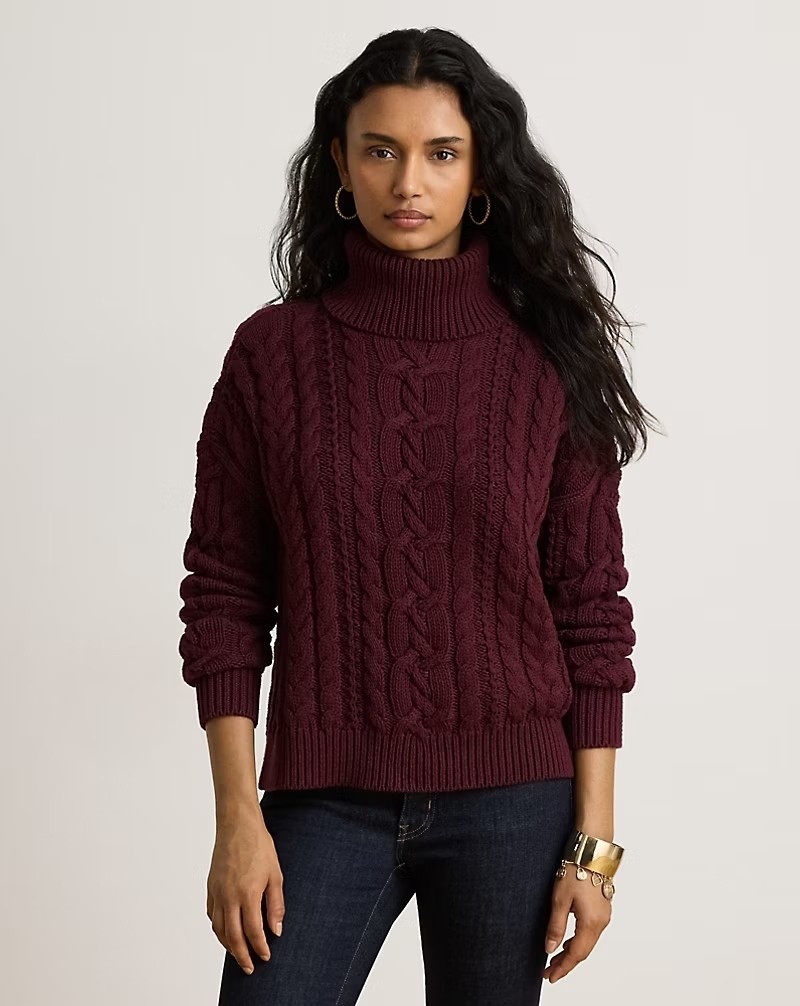 Ralph Lauren Cable-Knit Cotton Turtleneck Sweater