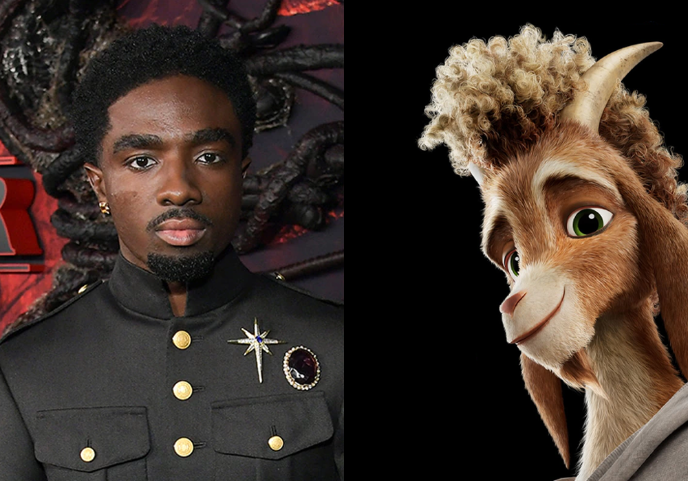 Side-by-side of actor Caleb McLaughlin and a young, stylish animated mountain goat.