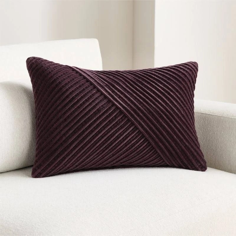 Bowen Ribbed Velvet 22"x15" Deep Burgundy Throw Pillow Cover with Down-Alternative Insert