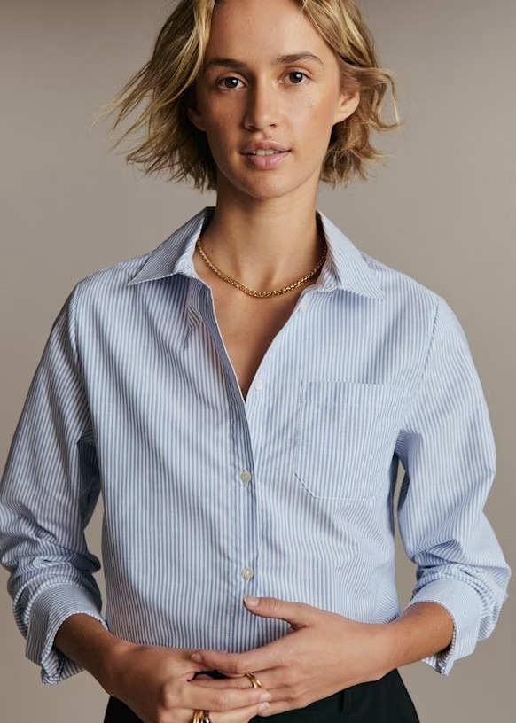 Tomboy Shirt Ecru and Sky Blue stripes
