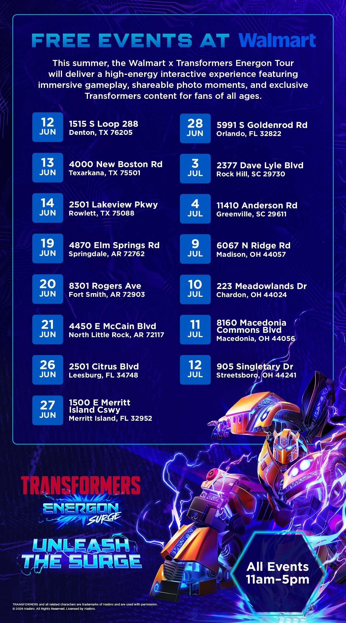 Free Events at Walmart for Transformers Energon Surge.