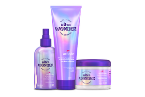 Aussie Ultra Wonder multi-use daily mist, leave-in treatment, and gel creme lineup.