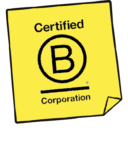 A yellow post it with the B corporation logo.