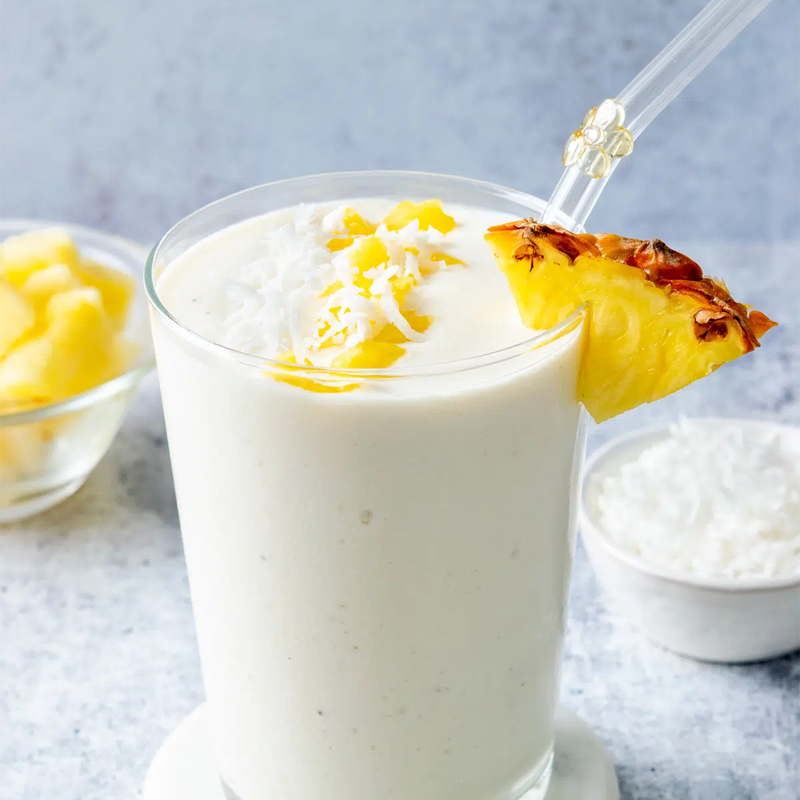 A high protein pina colada protein smoothie.