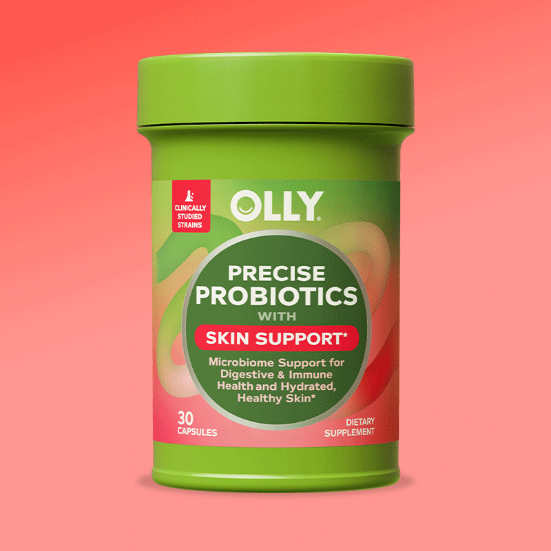 OLLY precise probiotics with skin support. Supports a balanced microbiome and skin’s pH balance and health.