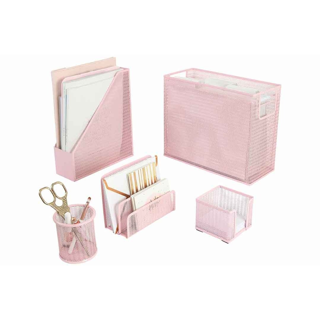Blu Monaco Fontvieille 5 Piece Pink Desk Organizer Set