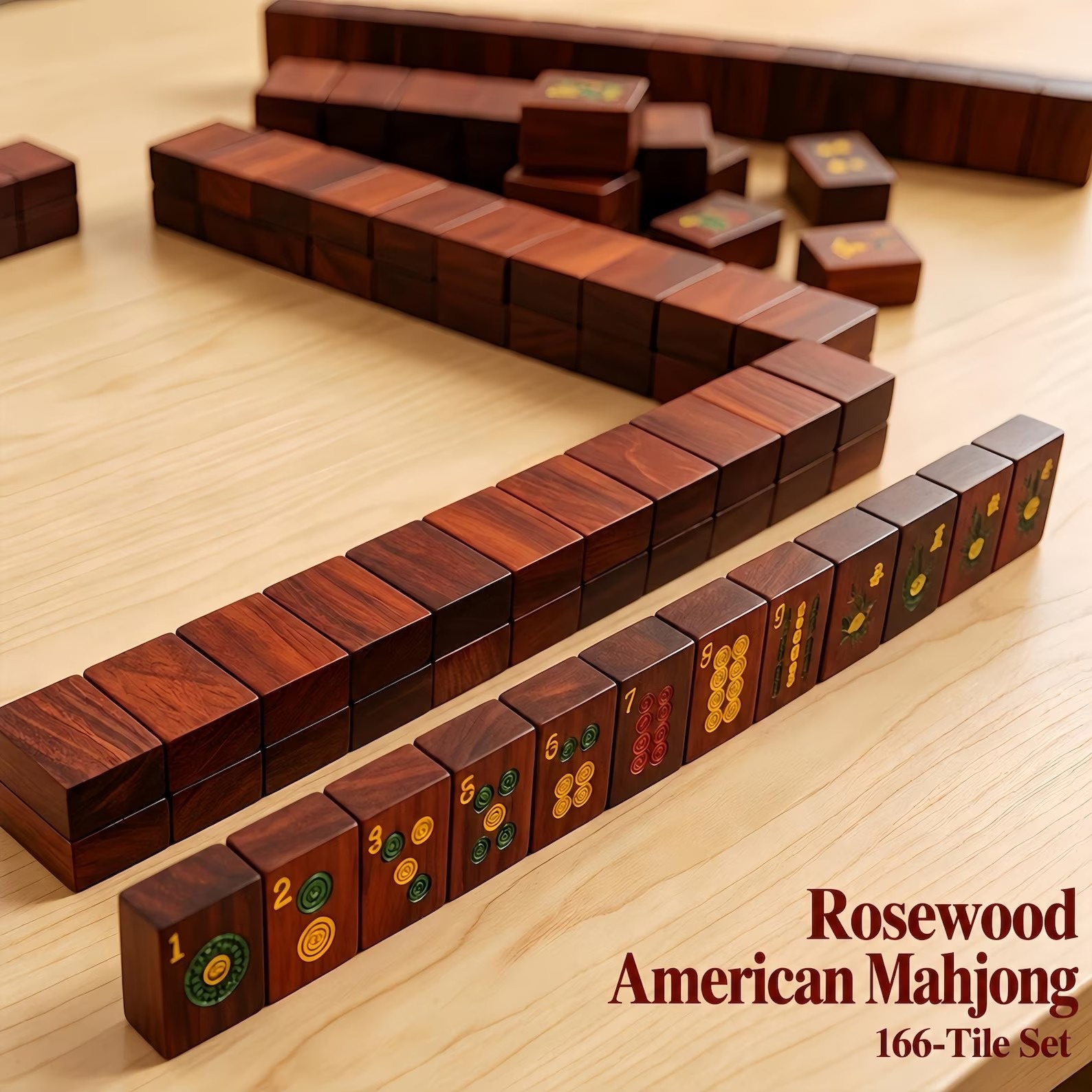 Wooden American Mahjong Set, Hand Carved Painted Tiles, Custom Storage Box, Luxury Holiday Gift