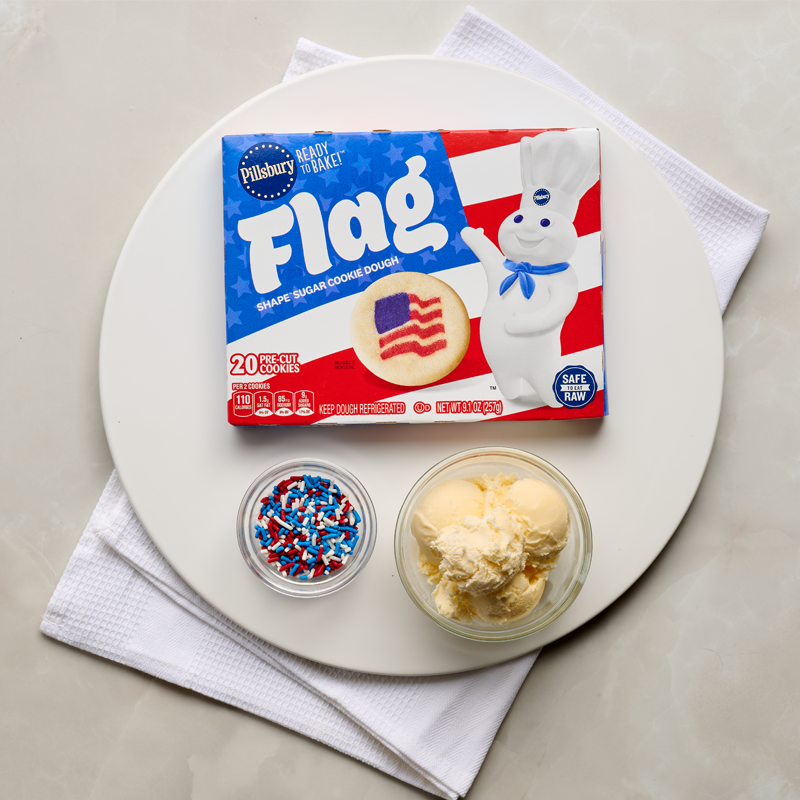 Pillsbury flag cookies, ice cream and sprinkles.