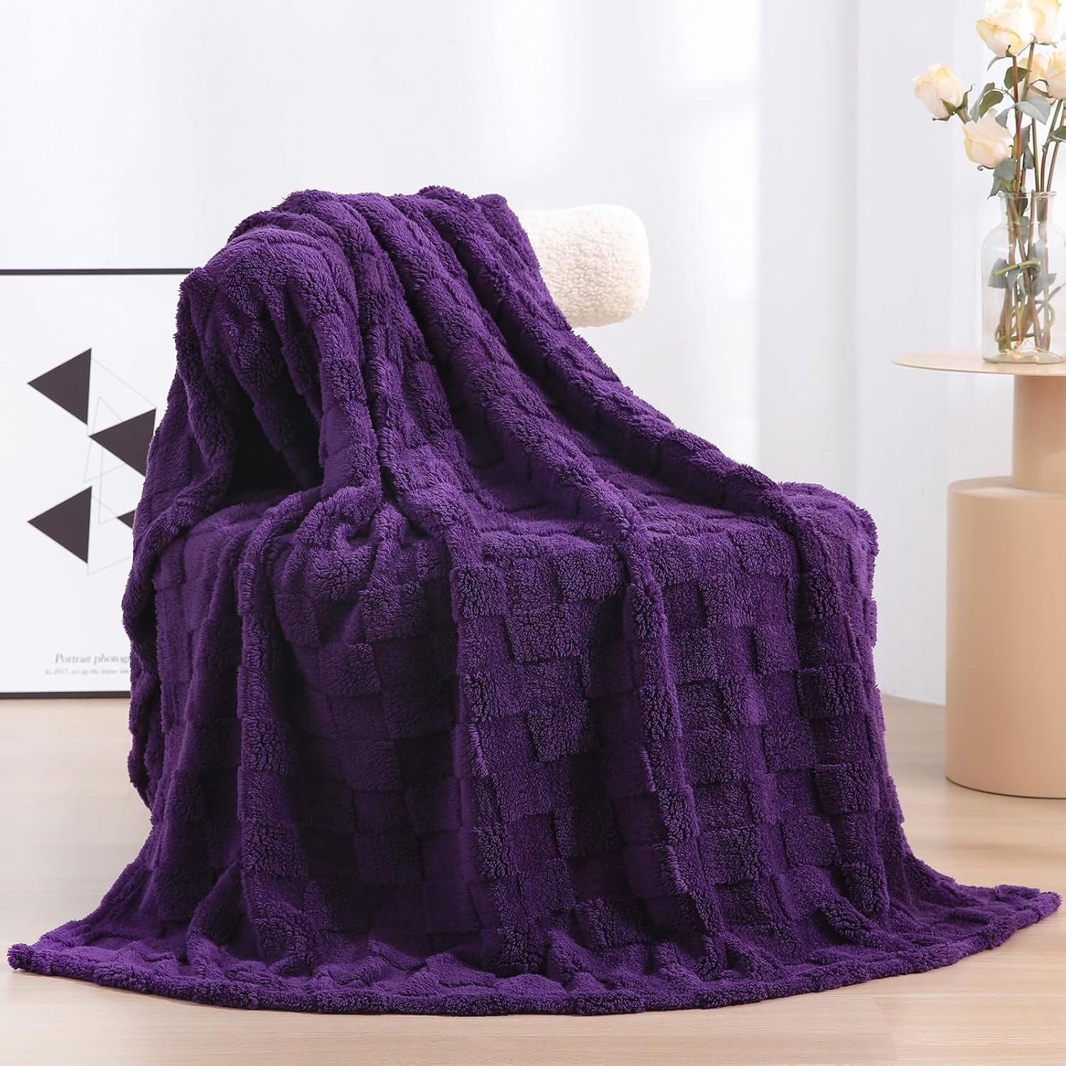 Linecooo Deep Purple Fleece Throw Blanket 