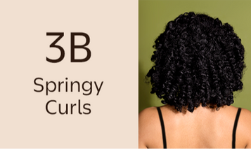 Back view of type 3B springy curls hair pattern, labeled Springy Curls.