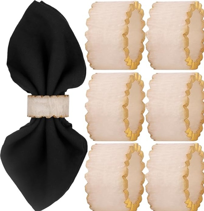 6 light pink and gold scalloped-edge napkin rings