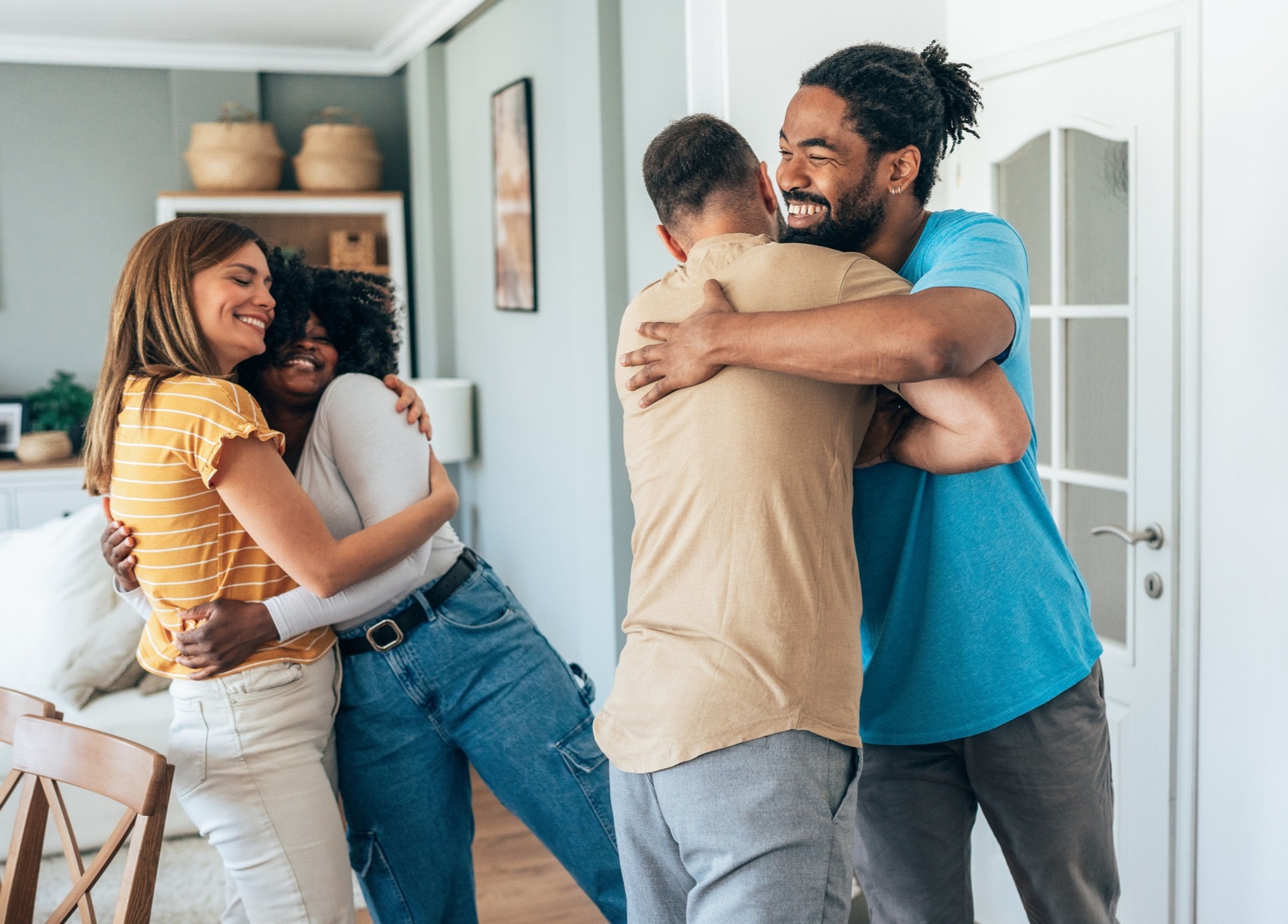 Friends greeting each other