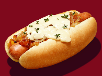 Caramelized onion hot dog.