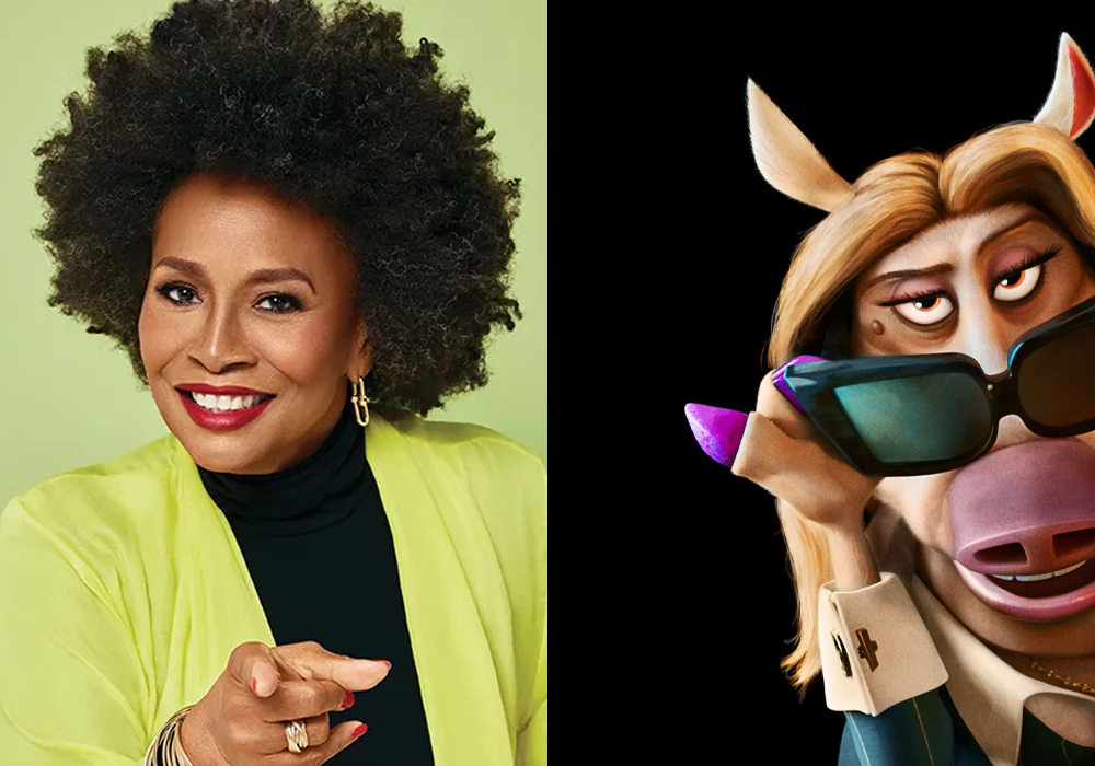 Side-by-side of actress Jenifer Lewis and a glamorous animated mare wearing sunglasses.